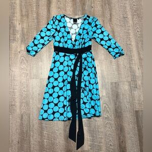 Elegant Teal Polka Dot Long Sleeve Dress